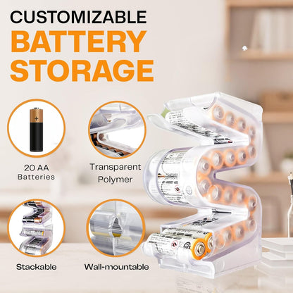 Battery Ladder Case - Battery Organizer & Dispenser (AAA & AA) | Stack It or Wall-Mount It To Dispense Batteries in First-In-First-Out Order, Tidy Storage for Home, Garage & Workshop
