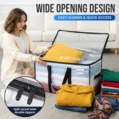 TAILI Extra Large Moving Bags, 4 Pack Blue Heavy Duty Totes For Storage with Visible Window, Wrap Around Handles, Storage Bags for Space Saving, Alternative to Moving Boxes