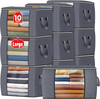 Fab totes 6 Pack Storage Bags for Clothes and Blanket, Foldable Closet Organizers and Storage with Zippers, Clear Window and Handles, Fabric Storage Bins for Sweater, Comforter, Bedding,Linen Sheets