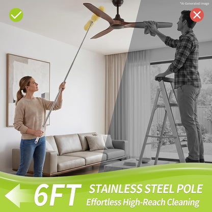 IVYROLL Dual Head Duster with Extended Handle 6 ft, Lockable Extendable Duster Kit with Extension Pole for High Ceiling Fan & Wall, 8 Refills