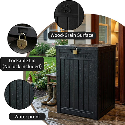 Package Delivery Box, Lockable Resin Outdoor Package, Waterproof Deck Box for Porches, Patios, Indoor & Outdoor Use (70 Gallon, Grey)