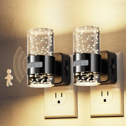 L LOHAS LED Motion Sensor Night Light,Dimmable Night Lights Plug into Wall, 2 Pack Acrylic Nightlight with 0-100 LM Adjustable Brightness, 3000K Plug in Night Light for Bathroom Hallway