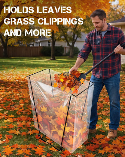 Outdoor Metal Leaf Bag Holder Stand, Fits 30-45 Gal Garbage Bags, Portable | Yard waste bag holder, Garden trash bag frame, Freestanding leaf bag stand, Camping garbage can, Disposable bag holder
