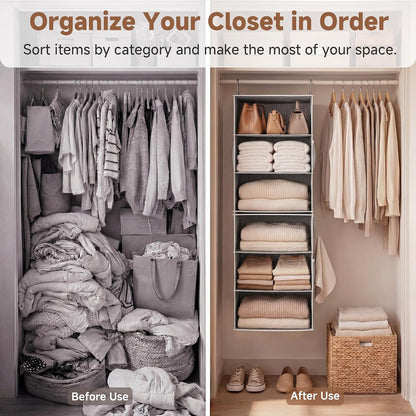 StorageWorks 6-Shelf Closet Organizers, Two 3-Shelf Separable Hanging Shelves for Closet, 12 1⁄2" D x 12 1⁄2" W x 47 ¼" H, Mixing of Beige, White & Ivory