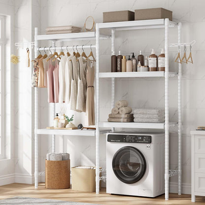GarveeHome 5-Tier Over-The-Washer Storage Shelf - Adjustable Height Laundry Organizer with Double-Layer Wood Shelves, Space-Saving Design for Laundry Room (White, 28 in)