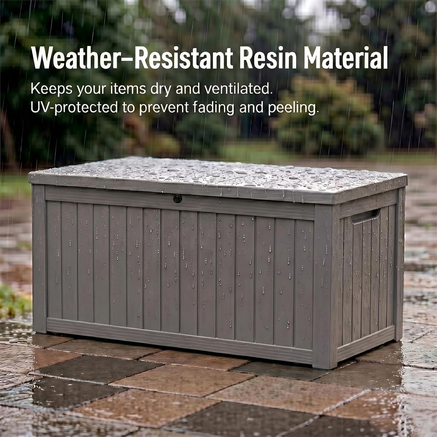 MAKINO 152 Gallon Resin Outdoor Storage Box, Waterproof Deck Box with Lockable Lid, Outside Storage Box for Patio Furniture, Pool Accessories, Garden Tools, Storage Bench for Backyard, Porch, Black