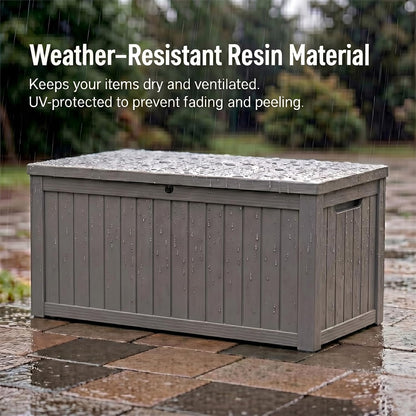 MAKINO 152 Gallon Resin Outdoor Storage Box, Waterproof Deck Box with Lockable Lid, Outside Storage Box for Patio Furniture, Pool Accessories, Garden Tools, Storage Bench for Backyard, Porch, Black