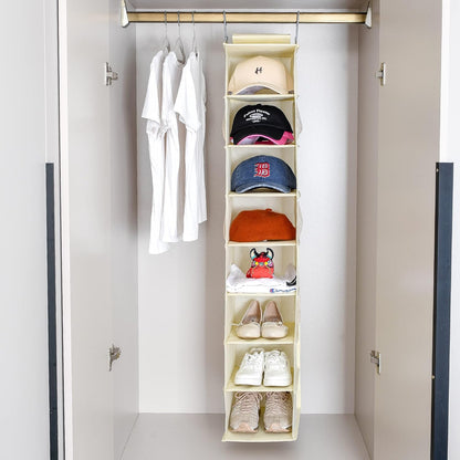 Berdeng Hanging Shoe Organizer for Closet with Side Mesh Pockets，Hat Racks for Baseball Caps，Shoe and Hat Holder & Storage，8-Shelf，Gray，1 Pack