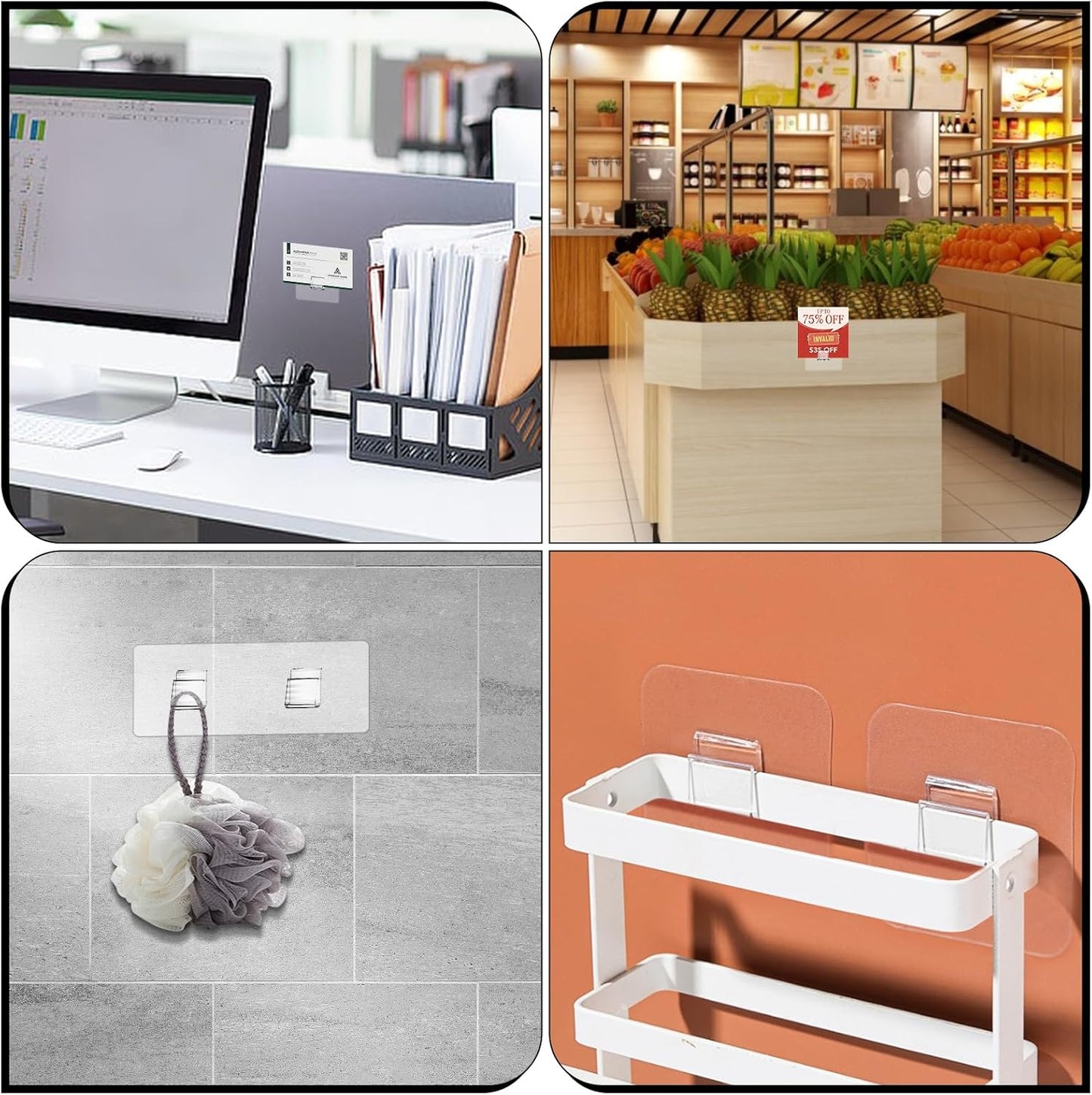 6 Pack Shower Caddy Adhesive Hooks Replacement Adhesive Hooks Sticker No Drilling Strong Sticker Wall Hooks for Bathroom/Kitchen / Office Corner Shelf basket Soap Dish,2 Double Hook and 4 Single Hook