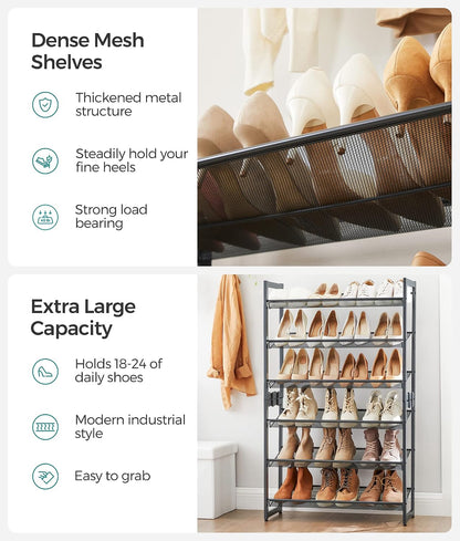 SONGMICS Shoe Rack, 12-Tier Shoe Organizer, Metal Shoe Storage for Garage, Entryway, Set of 2 6-Tier Stackable Shoe Shelf, with Adjustable Flat or Angled Shelves, Holds 48-60 Pairs, Black ULMR12B