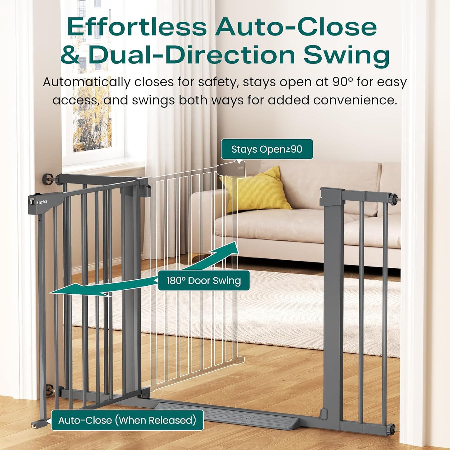 Cumbor 30-46" Baby Gate for Stairs, Mom's Choice Awards Winner-Auto Close Dog Gate for The House, Gifts for Mom, Easy Install Pressure Mounted Pet Gates for Doorways, Black