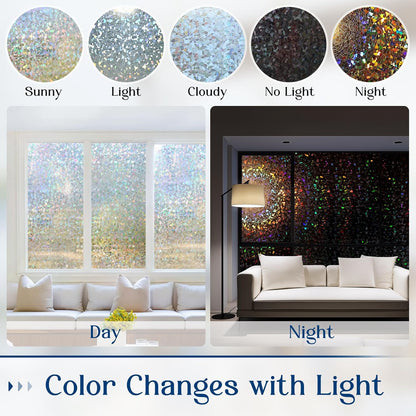 Haton Window Privacy Film Frosted Glass Film for Door Bathroom Shower, Peel & Stick, Day & Night, Papel para Ventanas Privacidad, Covering Sticker Removable Decorative Translucent Pure 17.5" x 78.7"