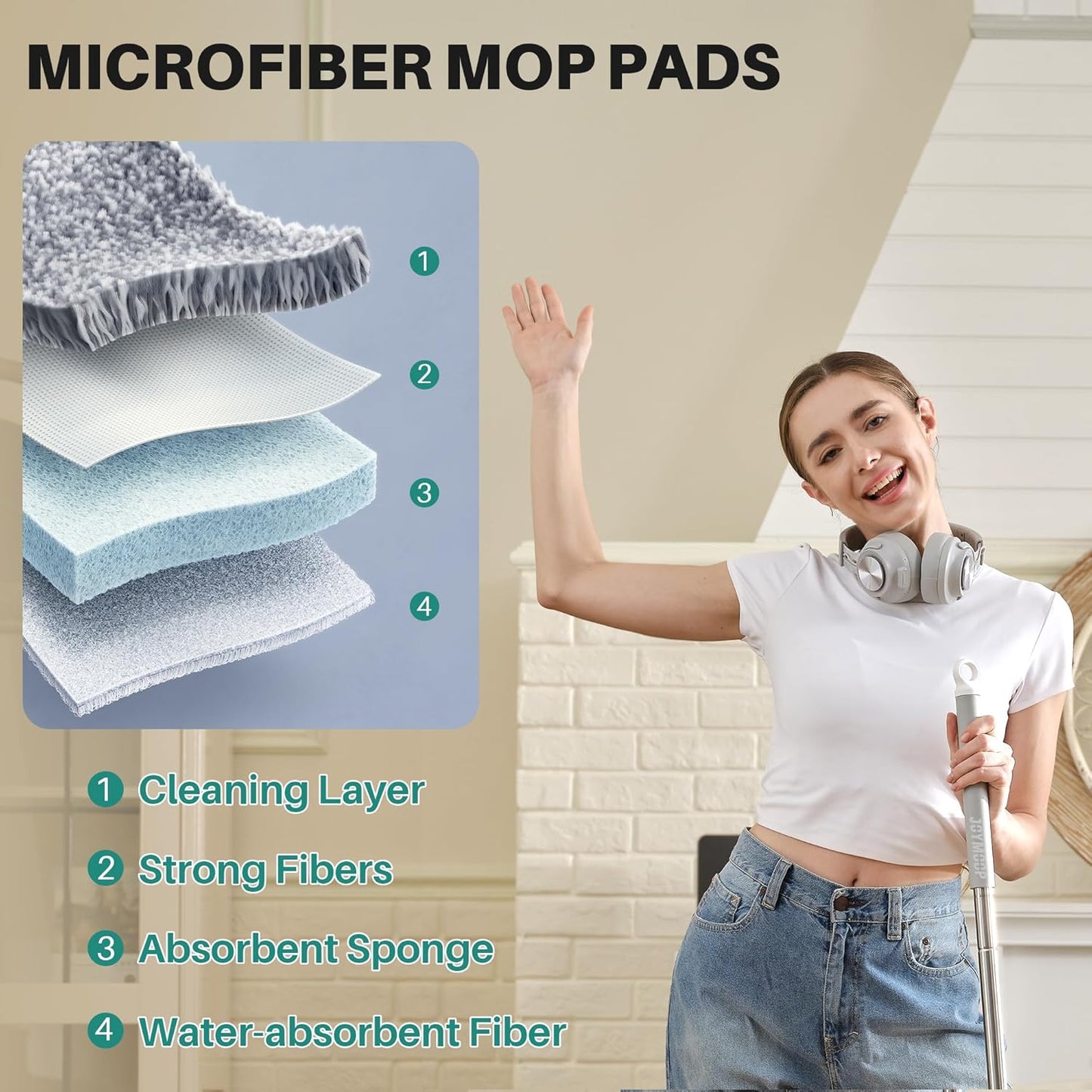 JOYMOOP Mop and Bucket with Wringer Set, Hands Free Flat Floor Mop and Bucket, 60" Mop with 3 Reusable Microfiber Pads, Wet and Dry Use, Floor Cleaning System