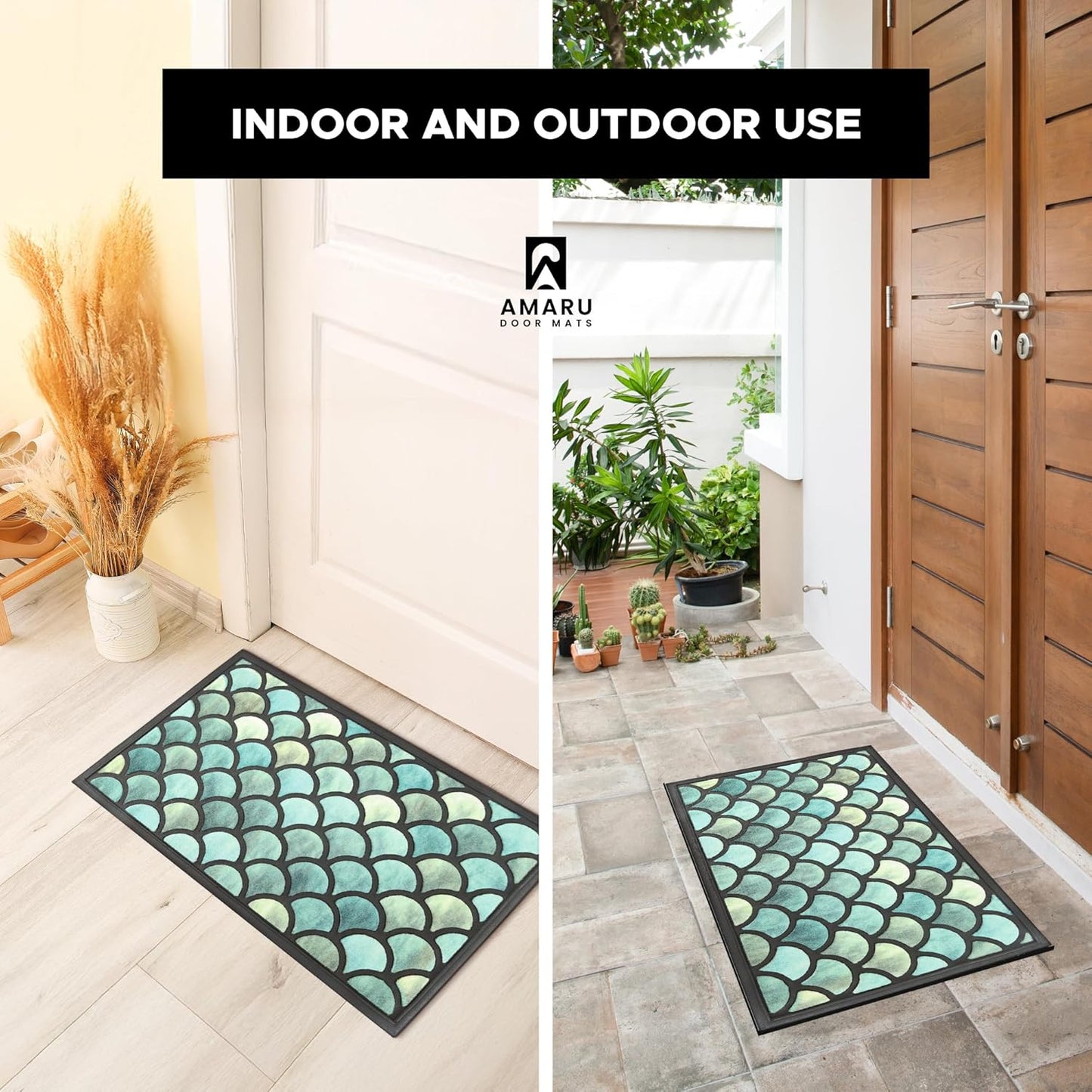Extra Durable, Superior Absorption, Front Door Mat for Outdoor & Indoor - Welcome Mat for Entryway, Entrance, Patio, Porch - Waterproof, Non-Slip Backing, Coarse Fibers (Scales,17x29)