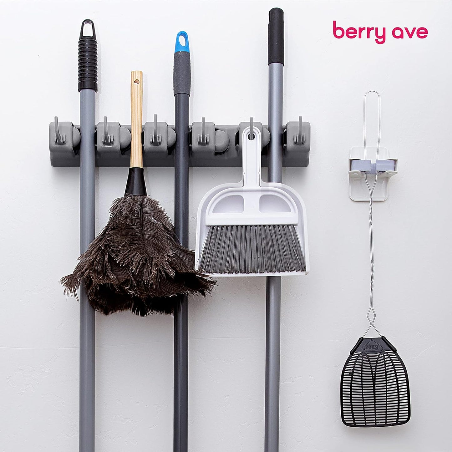 Broom Holder Wall Mount, Mop and Broom Organizer – Wall Mounted Broom Rack & Mop Rack, Rack for Brooms and Mops | Broom Hanger Wall Mount with 5 Slots & 6 Hooks, Kitchen Garage Laundry Garden