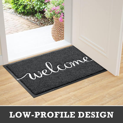 CozyBounty Black Door Mat Welcome Mats Outdoor Indoor Non-Slip Doormat for Entryway Low-Profile Floor Mat for Yard, Garage, High Traffic Areas (30"x17.5", Black)