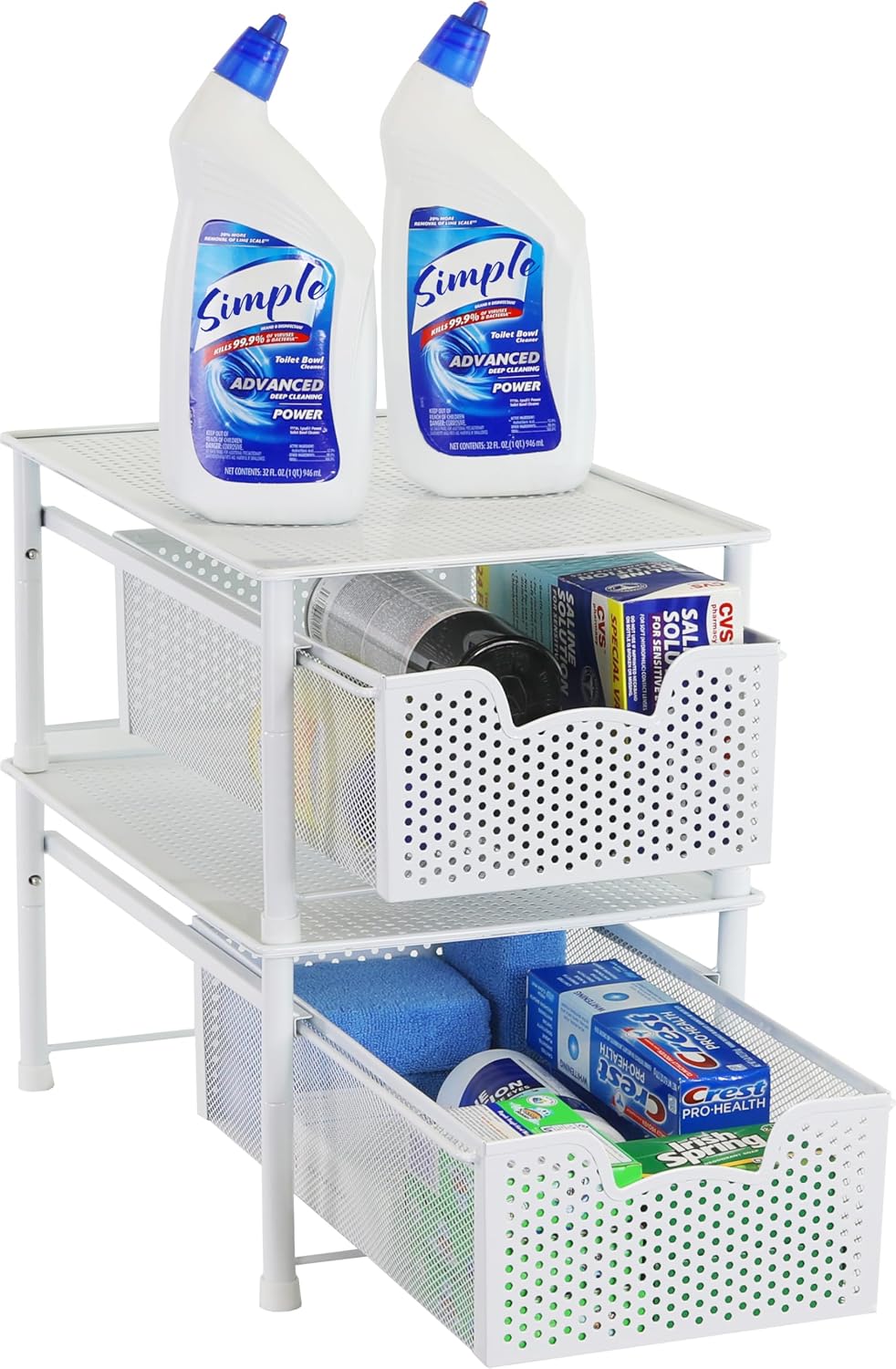 Simple Houseware Stackable 2 Tier Sliding Basket Organizer Drawer, White