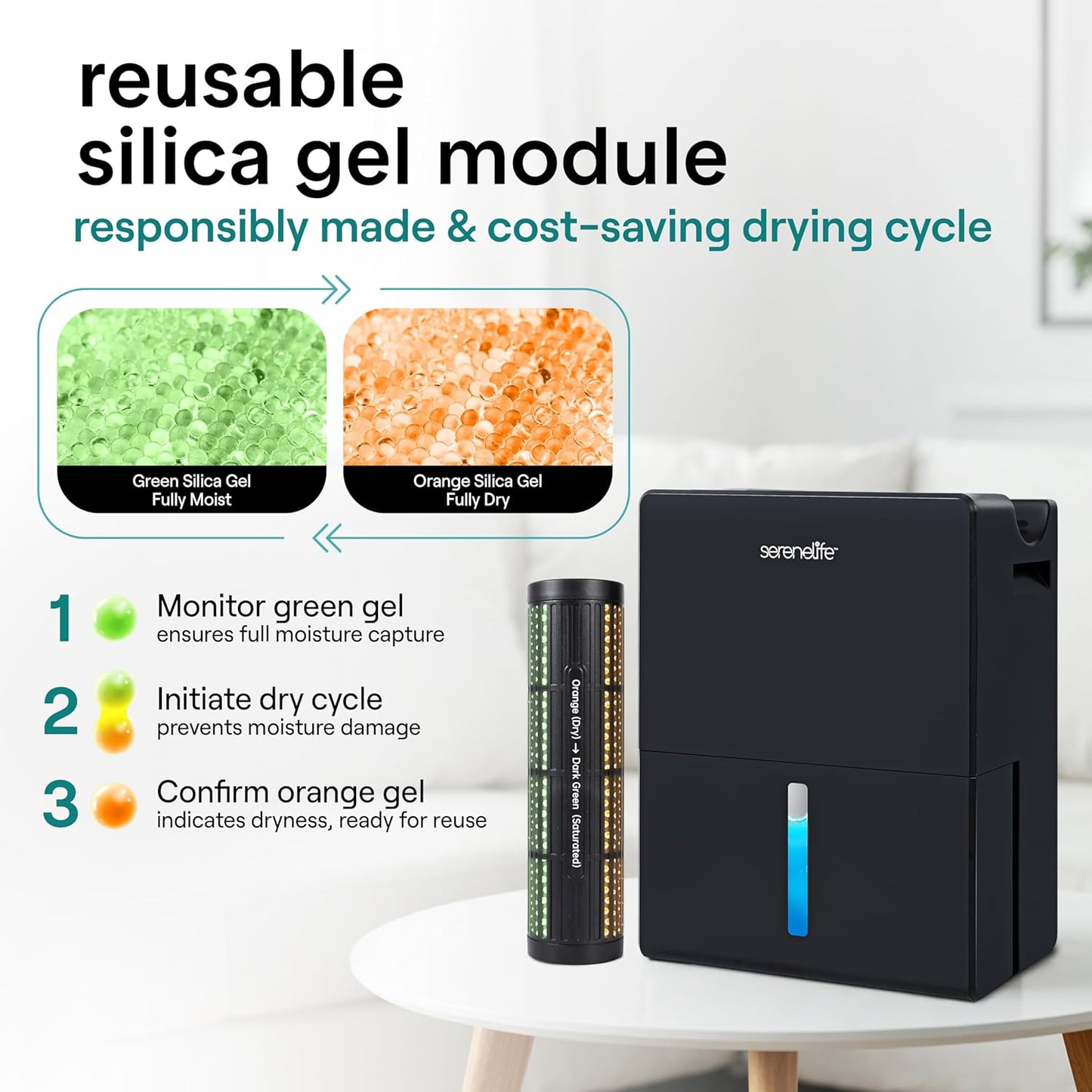 SereneLife Dehumidifier, Quiet 2-in-1 Thermoelectric & Desiccant Dehumidifiers for Home, 85 oz Tank Drying Base w/Small Room Attachment, Smart Humidity Control for Basement, Bathroom, Bedroom, Closet
