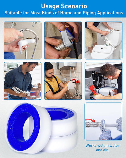 3 Roll Plumbers Tape, Teflon Water Pipe Sealing Tape, High-Density Thickening and Lengthen, High-Sealing Performance Waterproof Duct, Thread Seal, L 590 in x W 0.51 in. White