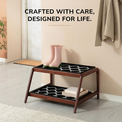Anji Mountain Heavy Duty Waterproof Wooden Shoe Storage Mat Organizer/Boot Storage Tray Multi Use for Entryway with Coir, Gray and Ivory Insert, 1 Tier, Fits 2 Pair (26.5" Wide)