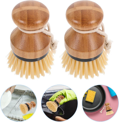 2pcs Small Head Kitchen Scrub Brush Set for Dish Washing and Sink Cleaning, Handheld Pot and Vegetable Scrubber in Black for Household Use
