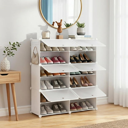 HealSmart Shoe Rack Organizer with Door, Shoe Storage Cabinet, Stackable Plastic Shelves for Closet, Entryway, Hallway, Bedroom, 8-Tier 32-Pair, White