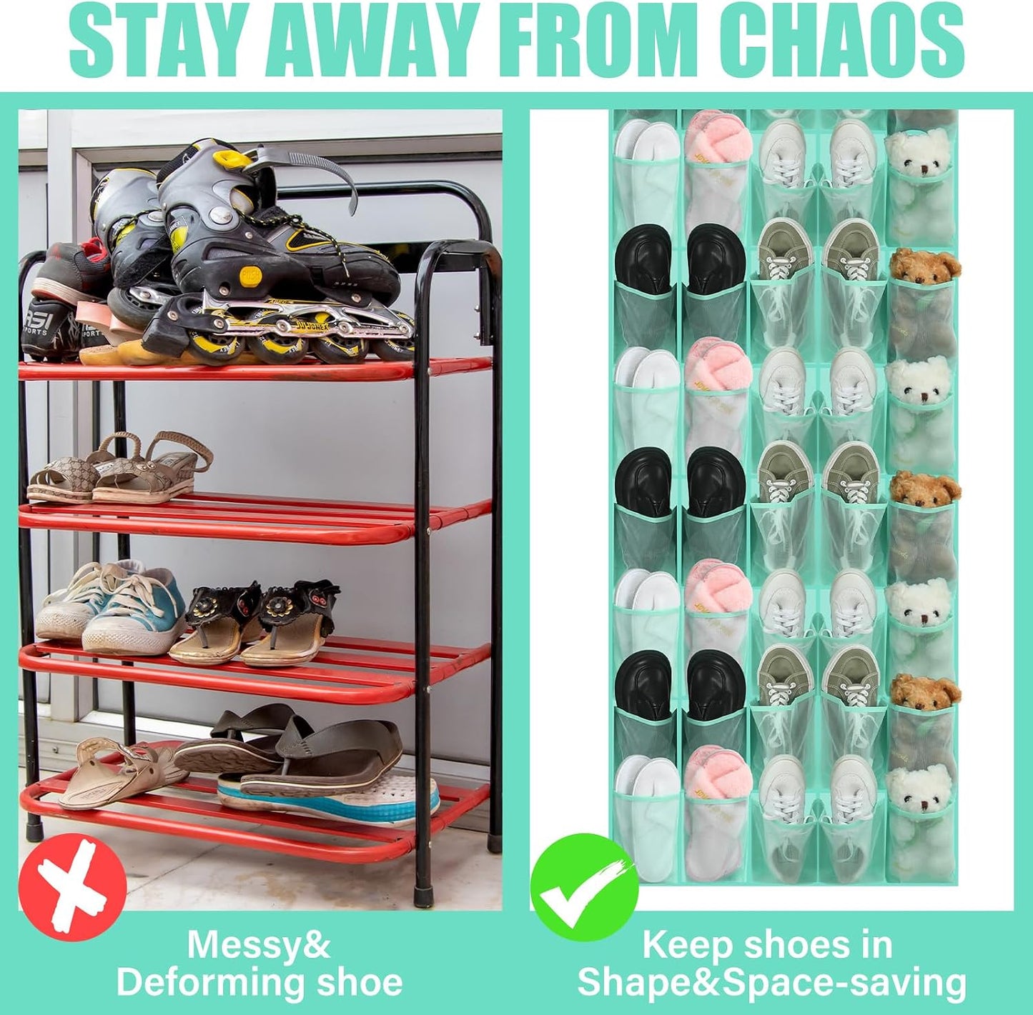 Windyun 40 Over The Door Shoe Organizer, Large Mesh Pocket Hanging Shoe Rack Hanger Large Capacity Gray Behind The Door Storage Holder for Dorm College Closet Entryway Bedroom Utility Room Women Men
