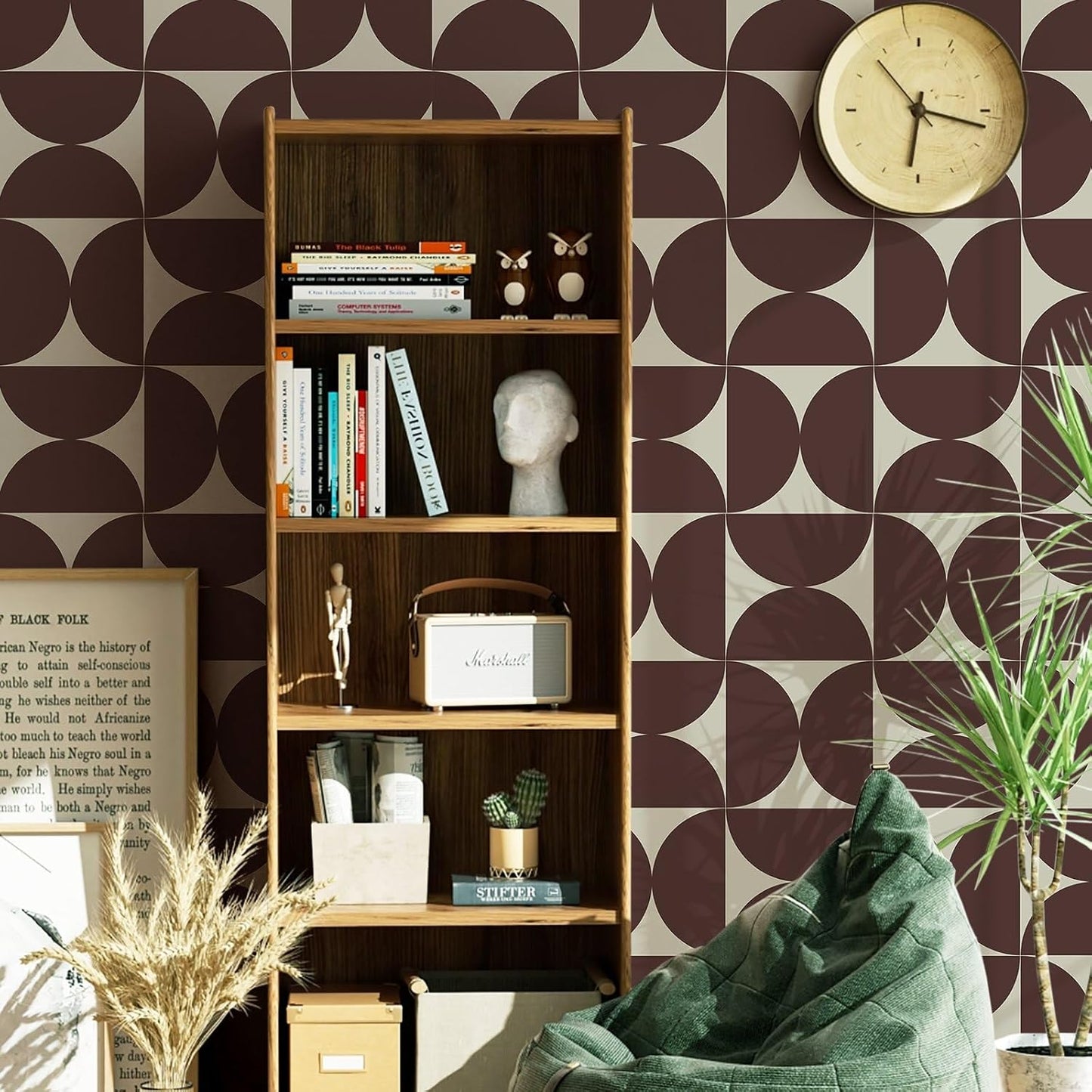 Dimoon 17.3" X 78.7" Peel and Stick Wallpaper Floral Contact Paper Boho Beige White Renter Friendly Natural Wall Paper Waterproof Removable Self Adhesive Wallpaper for Bedroom Livingroom Vinyl Roll