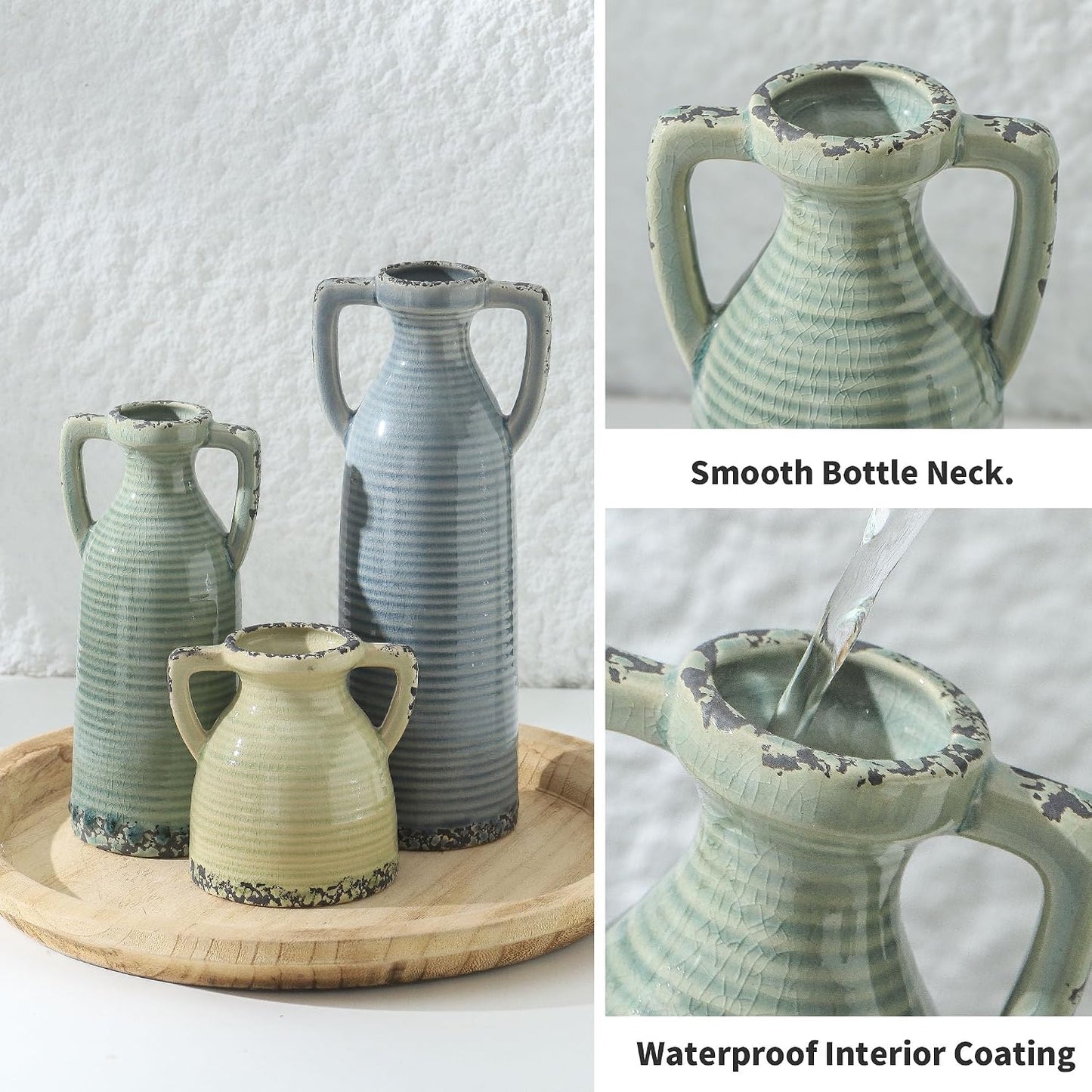 Bud Vase - Flower Vase Set - Decorative Vases - Ceramic Small Vase Set of 3 for Centerpieces - Ice Creak for Decor - Modern Decoration Vases for Home Farmhouse Table Office, Mini Vase by Lyeec