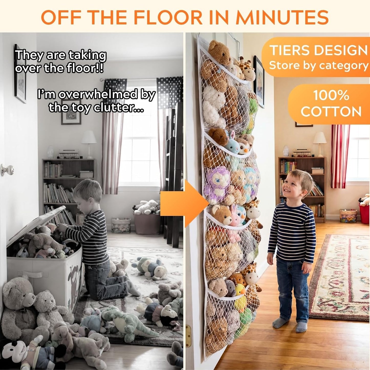 Ofiray-home Cotton Over The Door Stuffed Animal Storage | Toy Organizer for Storage Plush Toys, Stuffed Animal Holder with 4 Large Pockets, Hanging Door Organizer for Nursery