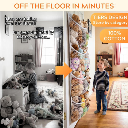 Ofiray-home Cotton Over The Door Stuffed Animal Storage | Toy Organizer for Storage Plush Toys, Stuffed Animal Holder with 4 Large Pockets, Hanging Door Organizer for Nursery