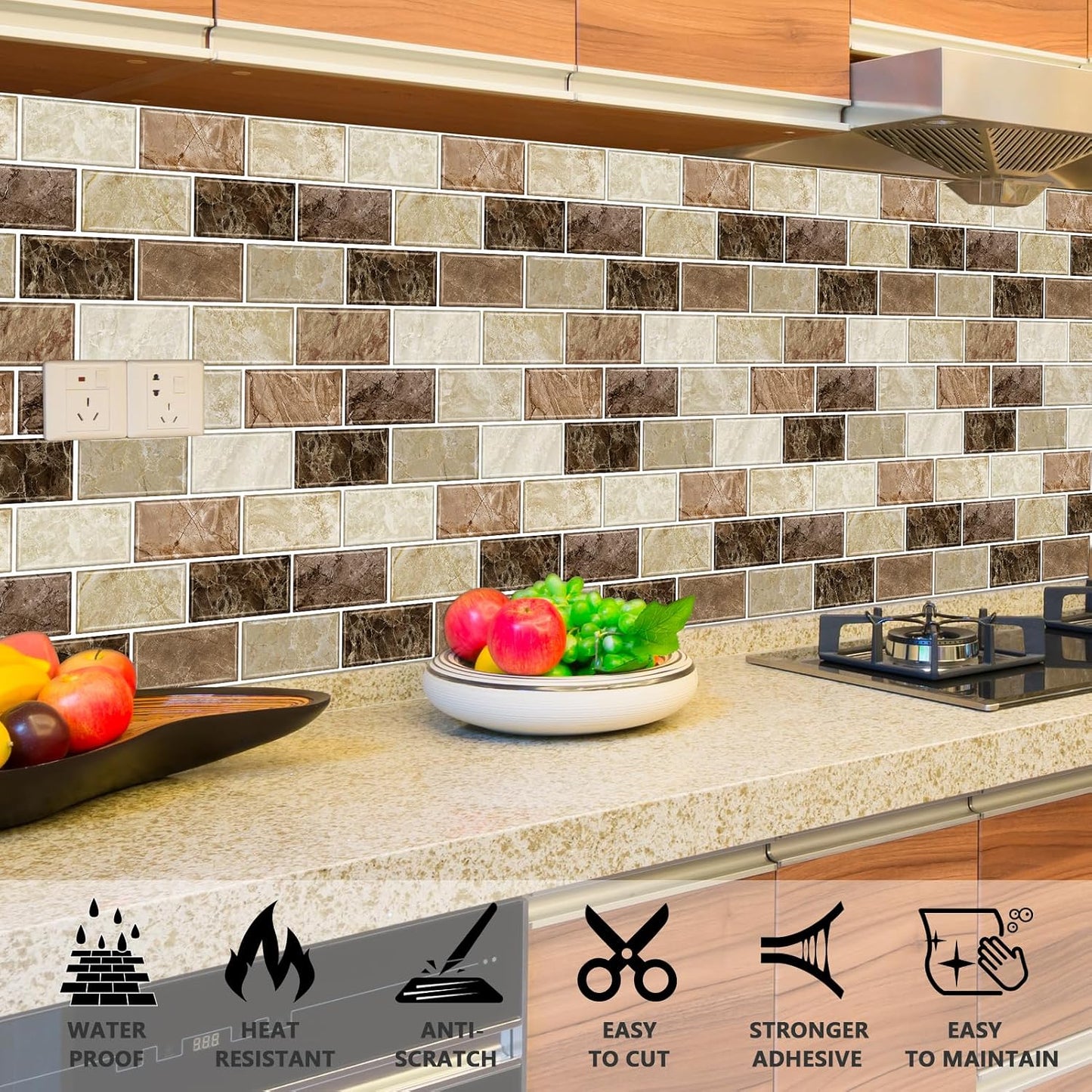 URCOLOR 10-Sheet Subway Tile Peel and Stick Backsplash for Kitchen,12"x12" Self Adhesive Wall Tiles Sticker on Back Splashes for Bathroom Gray Marble Design