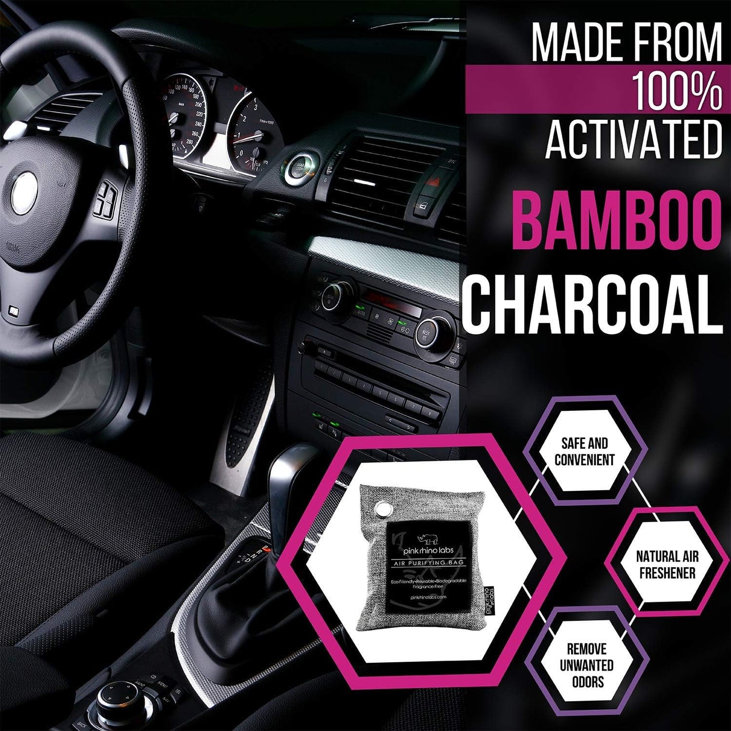 Nature Fresh Premium Bamboo Charcoal Air Purifying Bag - Scent Free Odor Eliminator for Home and Car- Kid and Pet Friendly Air Fresheners and Odor Absorber - Activated Charcoal 1x 500g
