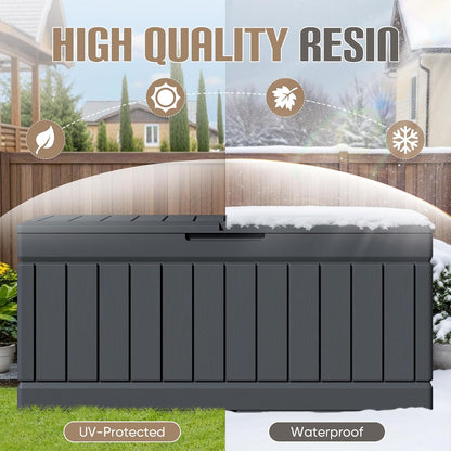 JUMMICO 31 Gallon Resin Deck Box Waterproof Indoor Outdoor Storage Boxes for Patio Furniture Cushions and Garden Tools (Brown)