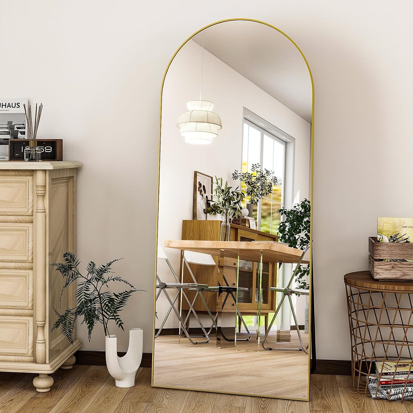 HARRITPURE 64"x21" Arched Full Length Mirror Free Standing Leaning Hanging Mounted Mirror Aluminum Frame Modern Simple Home Decor for Living Room Bedroom Cloakroom, Gold