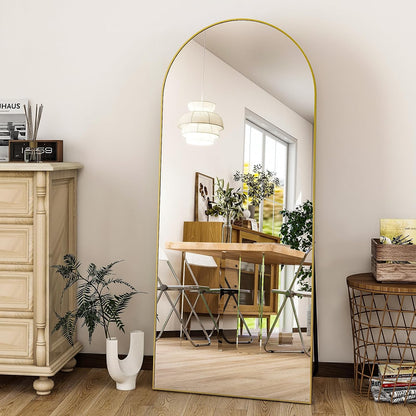 HARRITPURE 64"x21" Arched Full Length Mirror Free Standing Leaning Hanging Mounted Mirror Aluminum Frame Modern Simple Home Decor for Living Room Bedroom Cloakroom, Gold