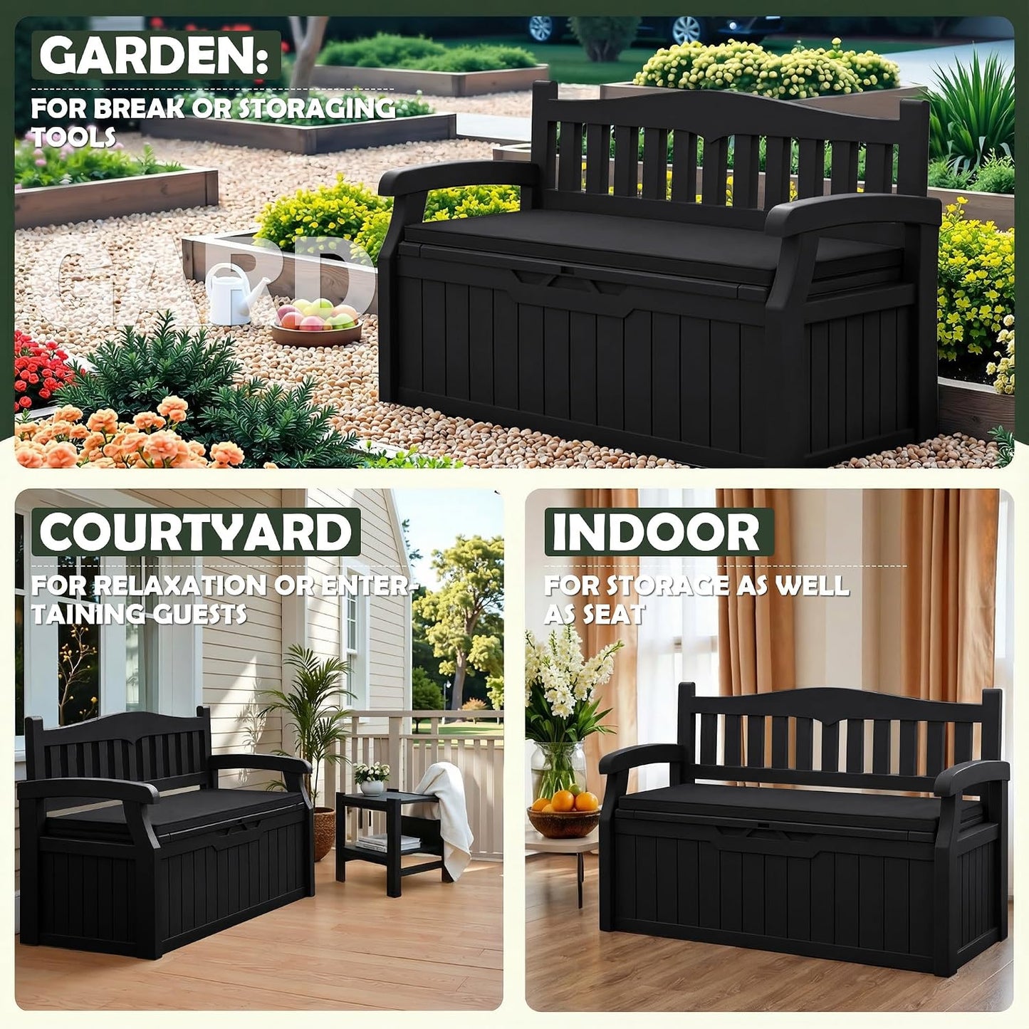 Flamaker 80 Gallon Storage Bench Outdoor Indoor, Durable All-Weather Seating with Hidden Storage, Lockable Deck Box for Garden, Patio, Poolside (Brown)
