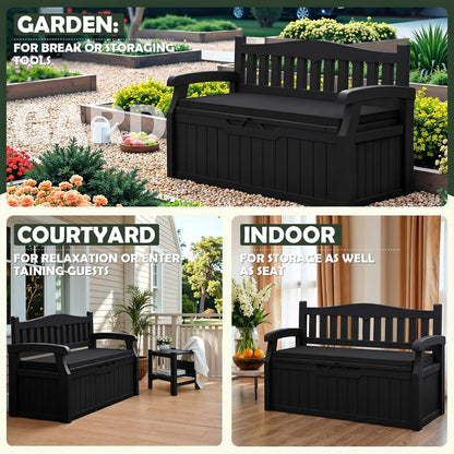 Flamaker 80 Gallon Storage Bench Outdoor Indoor, Durable All-Weather Seating with Hidden Storage, Lockable Deck Box for Garden, Patio, Poolside (Brown)