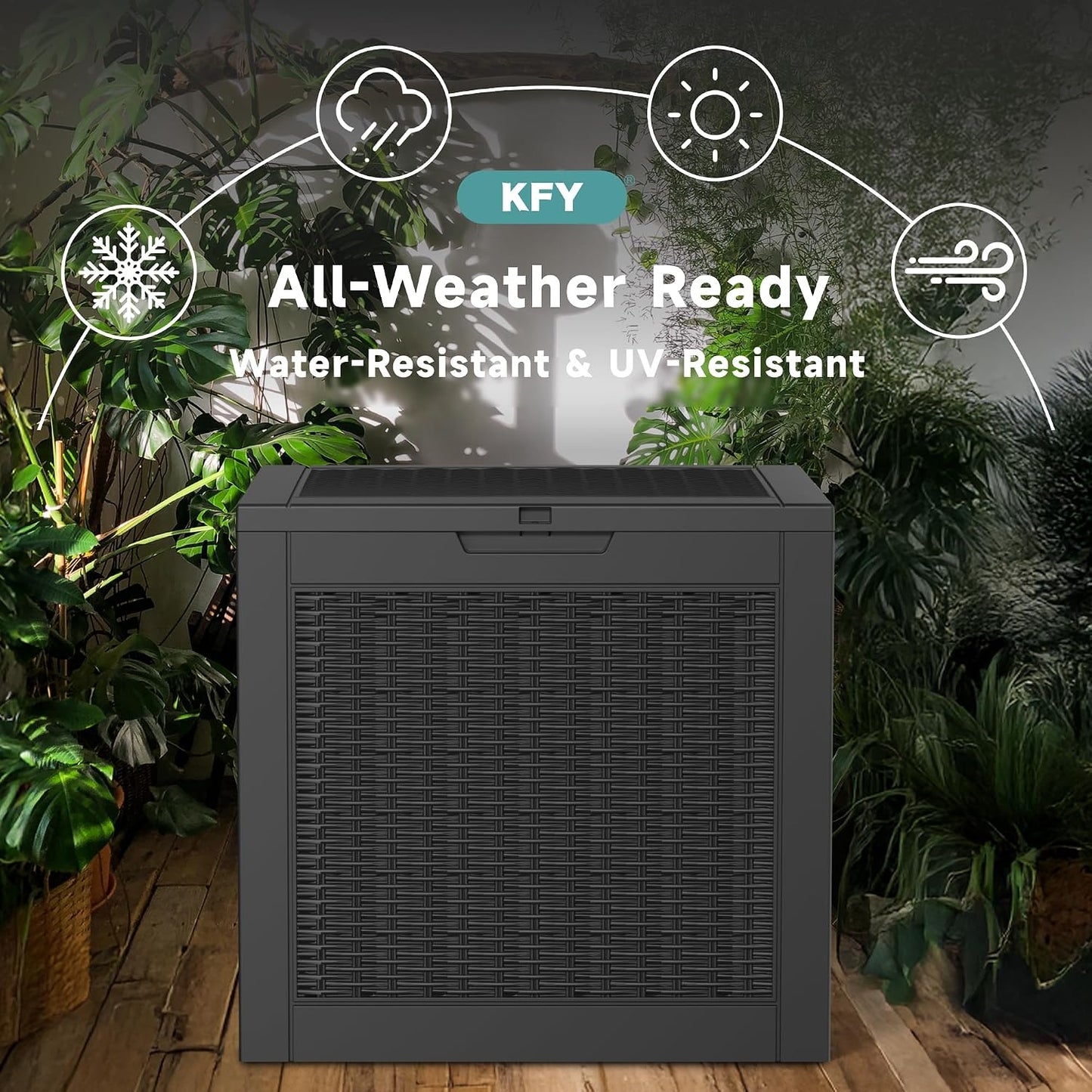 320 Gallon Waterproof Outdoor Storage Box, UV Resistant Resin Deck Box with Hydraulic Rod for Reinforced Stability, Perfect for Patio, Garden, and Pool（Black，320 Gallon）