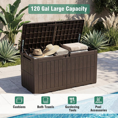 Tangkula 25 Gallon Waterproof Outdoor Storage Box with Lockable Lid | PP Resin, Wicker Patterned, Indoor Outdoor Use, Portable, Versatility, for Deck, Pool, Patio Cushions, Garden Tools