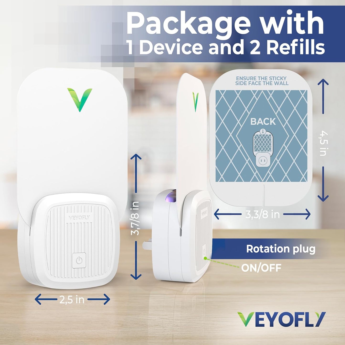 VEYOFLY Fruit Fly Traps for Indoors (2 Device + 4 Refills), Gnat Trap Indoor Plug in, Bug Traps, Flying Insect Trap, Gnat Traps for House Indoor, Fly Trap Indoor for Home Bug Light, Gnats Catcher