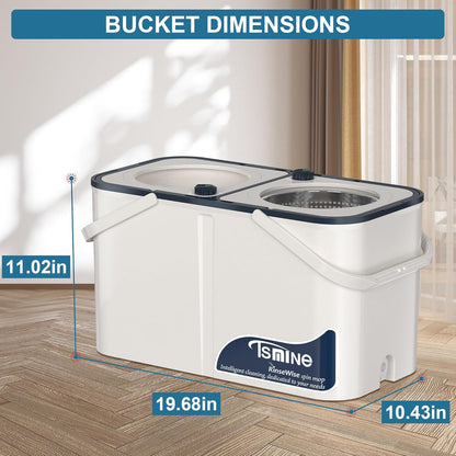 Spin Mop for Large Homes & Big Floor Cleaning, Clean & Dirty Water Separation Mop Bucket for Family & Pet Homes,4-Chamber System, Glide Wheels, Safe for Hardwood & Tile, Adjustable Handle, 6 Mop Heads