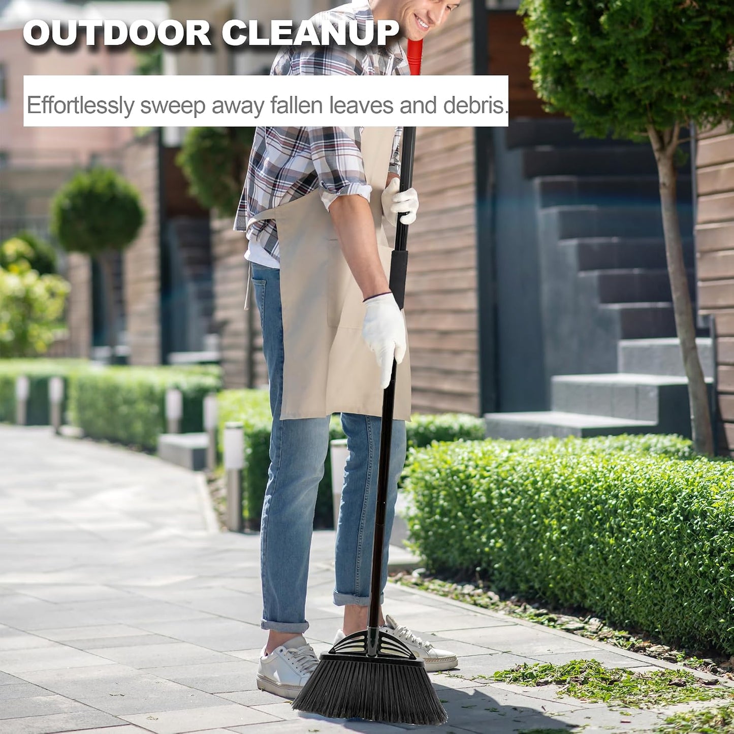 Four-Section Rod Long-Handled Broom,Heavy-Duty Broom, Angle Broom for Outdoor/Indoor（Black+Orange）