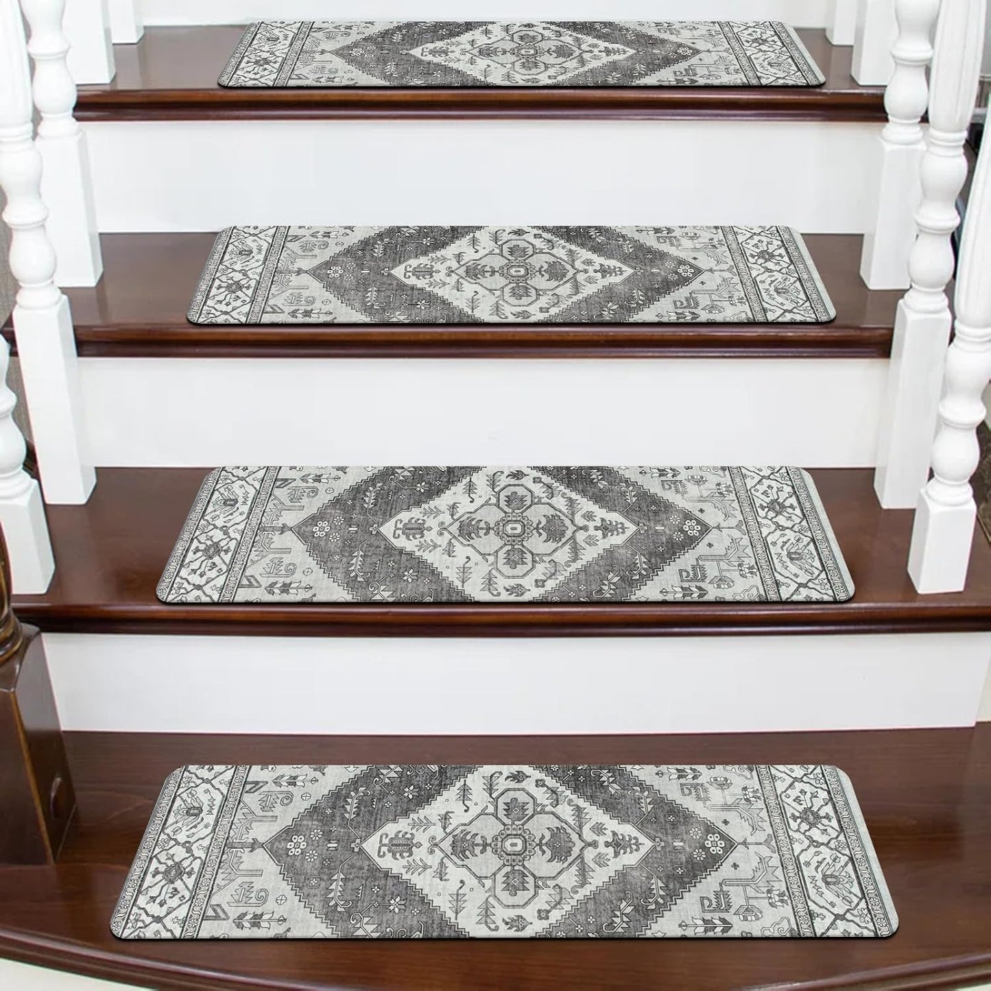 OJIA Non-Slip Carpet Stair Treads for Wooden Steps Set of 15, 30''X8'' Indoor Runner Resistant Rugs Rubber Safety Mats for Dogs, Kids & Elders, Stairway Grip