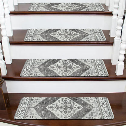 OJIA Non-Slip Carpet Stair Treads for Wooden Steps Set of 15, 30''X8'' Indoor Runner Resistant Rugs Rubber Safety Mats for Dogs, Kids & Elders, Stairway Grip