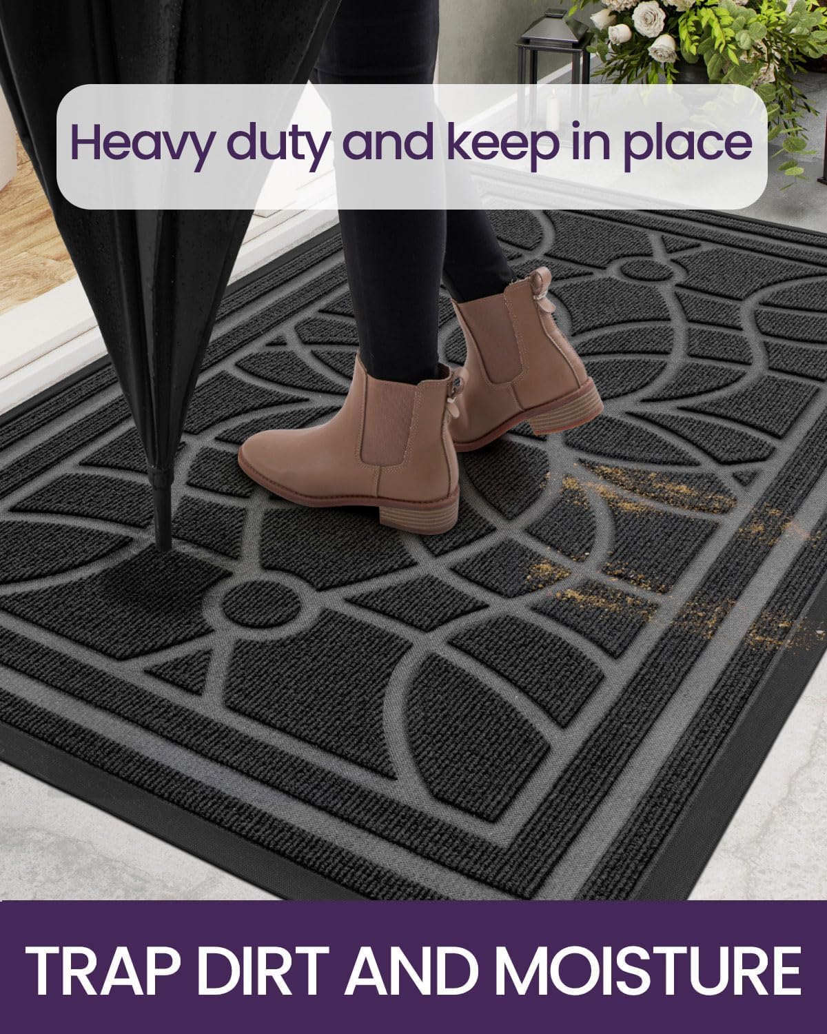 DEXI Front Door Mat Outside Entrance, Heavy Duty Non Slip Low Profile Doormat for Entryway, Trap Dirt and Moisture Welcome Mats, Easy Clean, Patio, Garage, 3x2, Blue