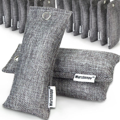 Marsheepy 12 Pack Bamboo Charcoal Shoe Deodorizer Bags, Activated Charcoal Odor Absorber, Bamboo Charcoal Air Purifying Bags, Odor Eliminator for Shoes, Pets, Car, Closet (150g X 2 and 50g x 10)