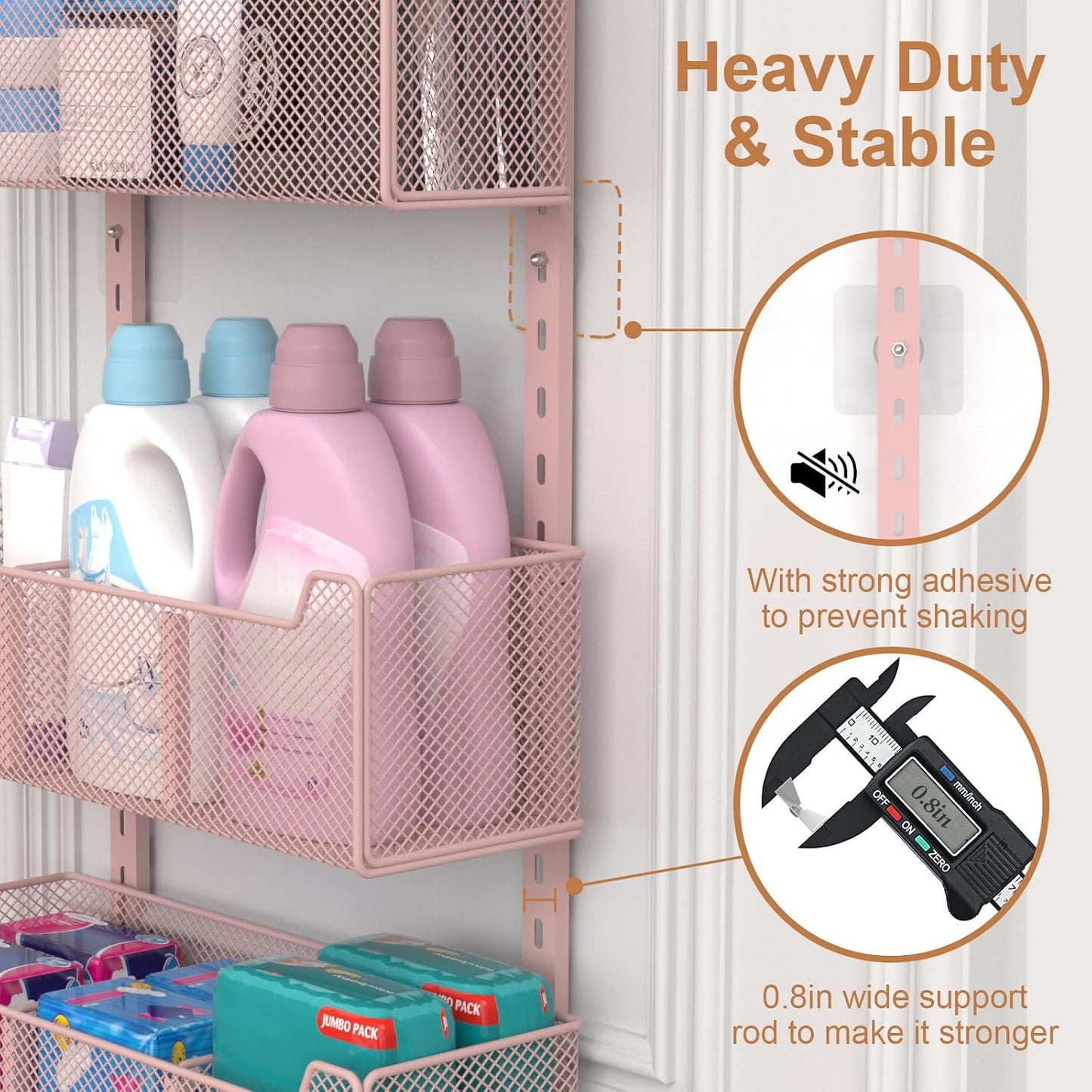 VyGrow Over The Door Organizer, Metal Door Organizer Hanging with 5 Adjustable Baskets and Coat Hook, Behind The Door Storage for Bedroom Closet Bathroom Pantry Cabinet Kitchen, Black