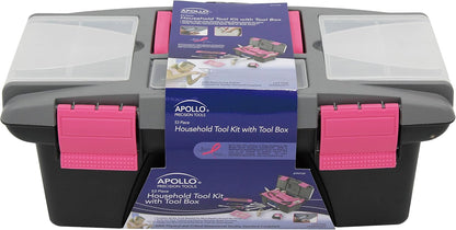 Apollo Tools 53 Piece Household Tool Set Includes Tools and Tool Box with a Selection of Most Needed Tools for Basic DIY Repairs, Maintenance and Crafts - Red