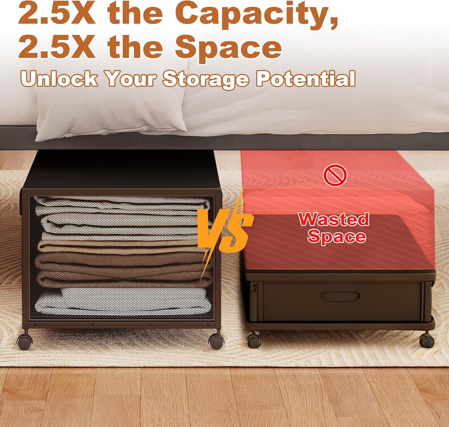 2 Pack Under the Bed Storage Containers,10 inch Height Under Bed Shoe Storage,31inch Long Underbed Storage with Wheels,Large Rolling under bed Clothes Storage Drawers with Lid for Dorm Tall ,Black